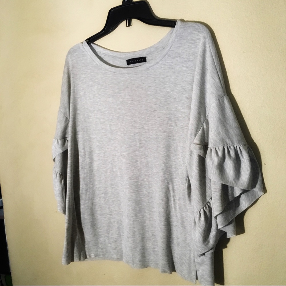 Sanctuary Gray Ruffle Sleeve Top, Sz 2X